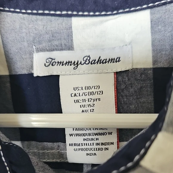 Tommy Bahama Checkered Navy and White Shirt Boys Size 10/12 Large - Picture 3 of 6